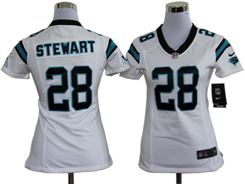 Nike Womens NFL Carolina Panthers 28 Oregon Stewart White Game jerseys